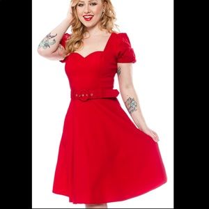 ModCloth Collectif Vintage Paisley Plain Red Swing Dress Size Medium